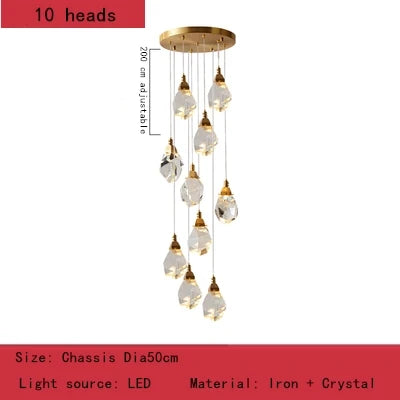 Nordic Villa Crystal Pendant Lights Chandelier for Home Living Room Bedroom Kitchen Shop
