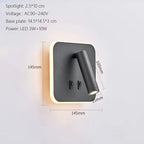 LED Wall Lamp USB Charging Bedroom Hotel Bedside Reading Sconce Switch