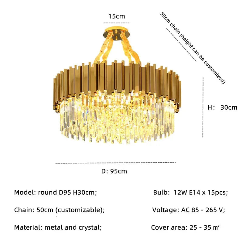 Gold Crystal Chandelier: Modern Luxury LED Pendant Lights for Living, Dining, Bedroom Decor