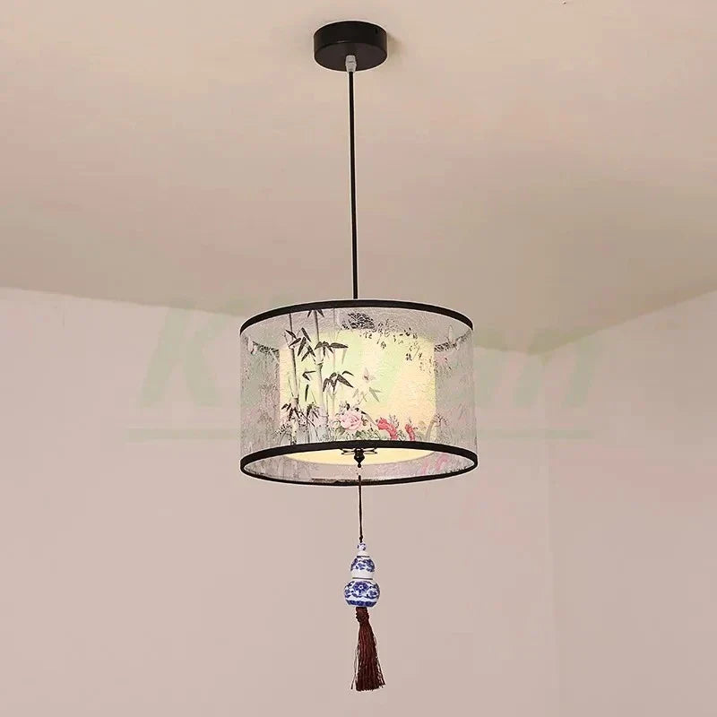 Modern Minimalist Fabric LED Chandelier Room Decoration Chinese Style Pendant Lamp
