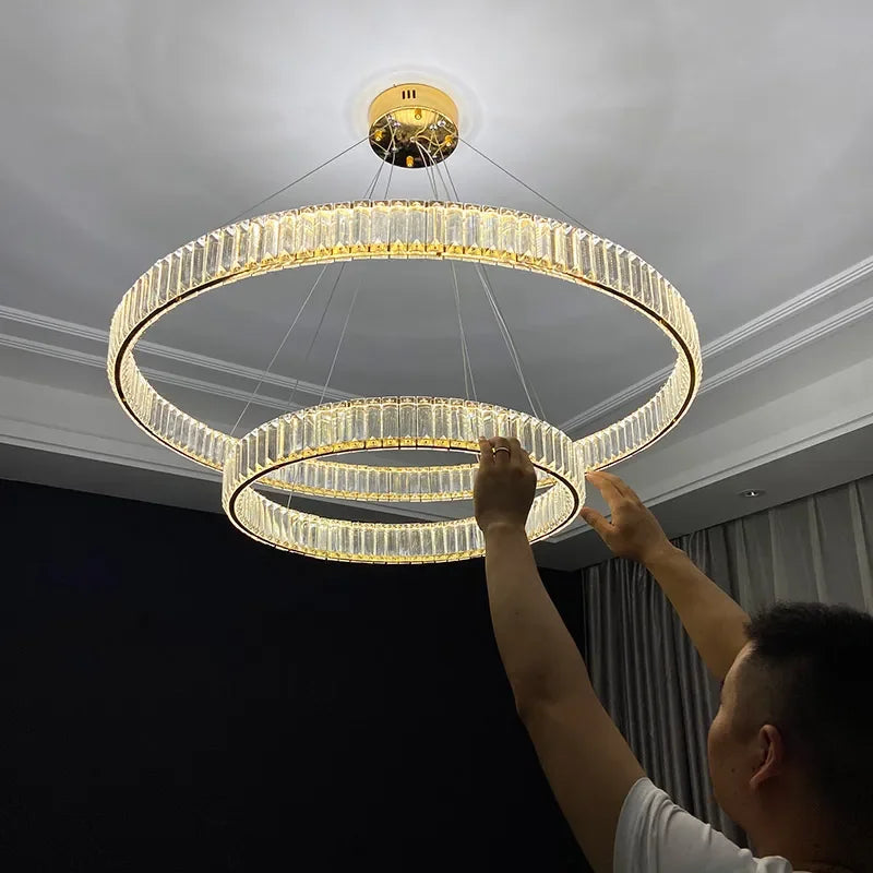Round Crystal LED Pendant Chandelier for Luxury Dining Room and Bedroom Lighting