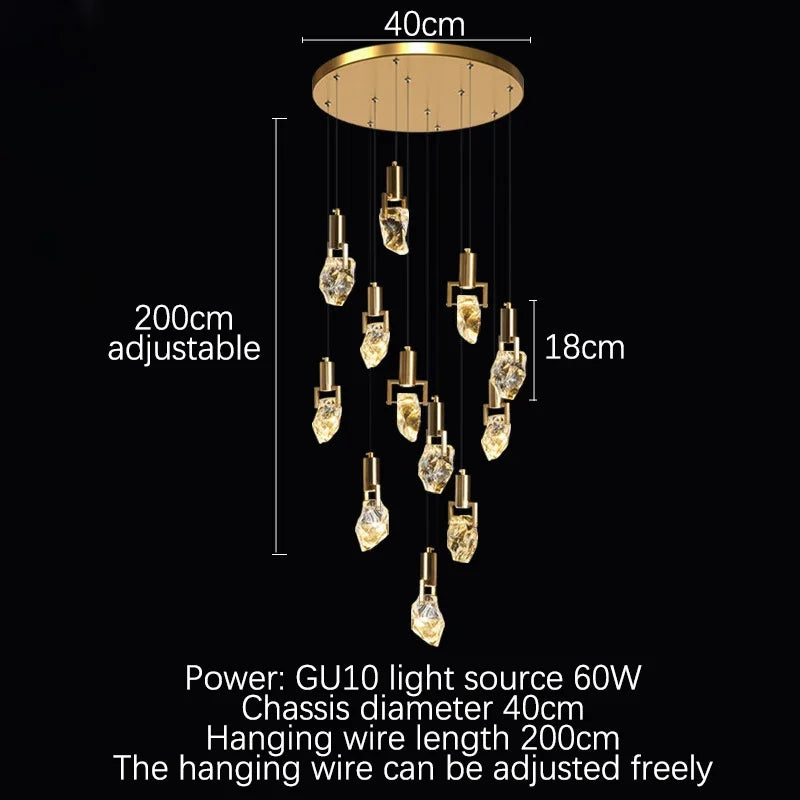Elegant Diamond Crystal Chandelier LED Light Fixture Gold Home Decor
