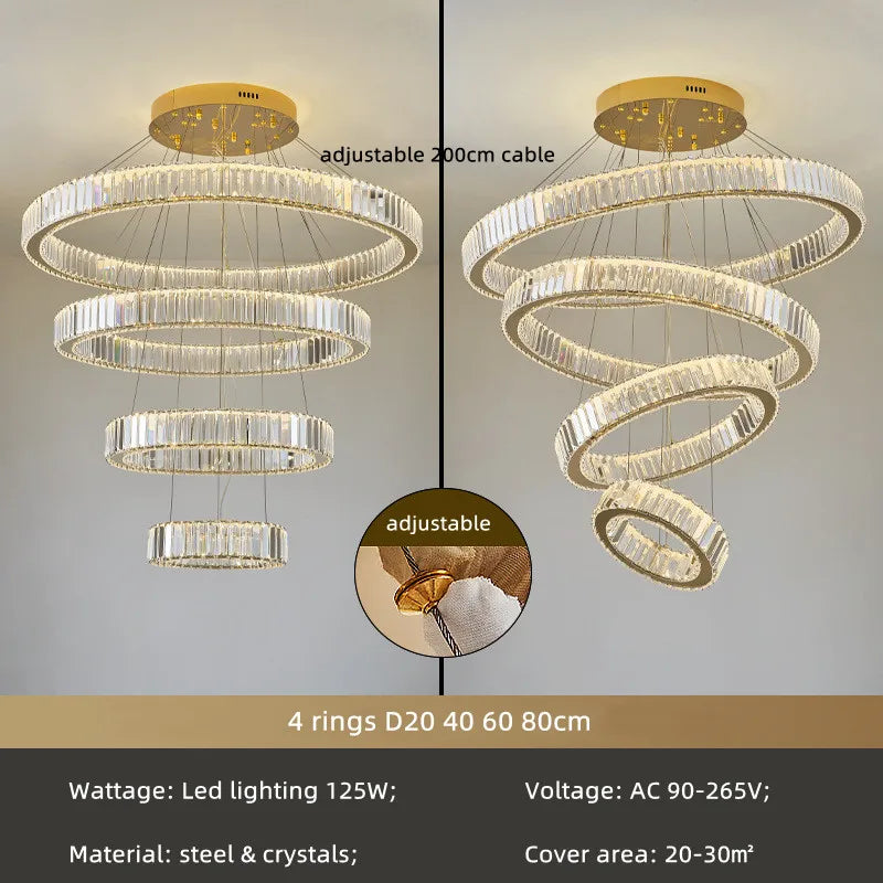 Crystal Circle LED Chandelier: Nordic Modern Stairs Pendant Lighting with Dimmable LED for Living Room