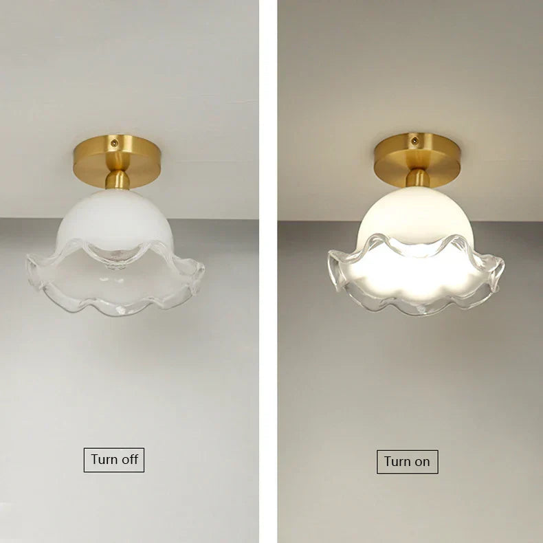 Antique Glass Ceiling Light: Elegant French Design, Unique Modern Brass Luminaria
