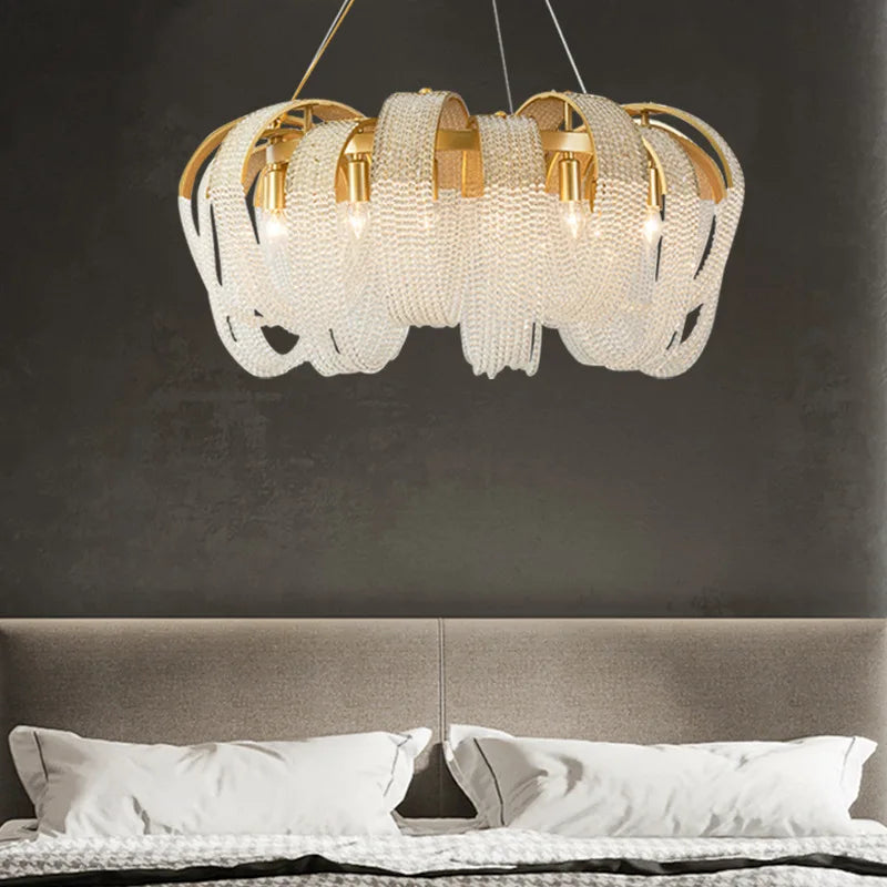 Tassel Crystal Chandelier: High-end LED Lighting for Dining Room & Bedroom