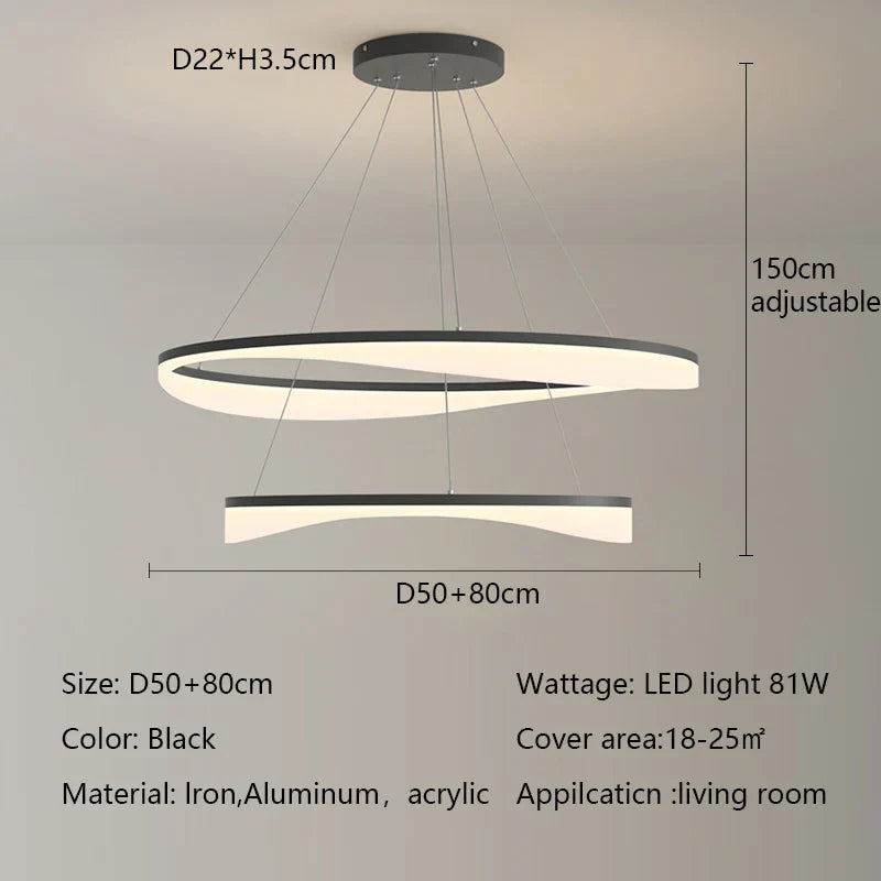 Modern Circle LED Pendant Light Dimmable Chandelier for Living Room Bedroom Décor