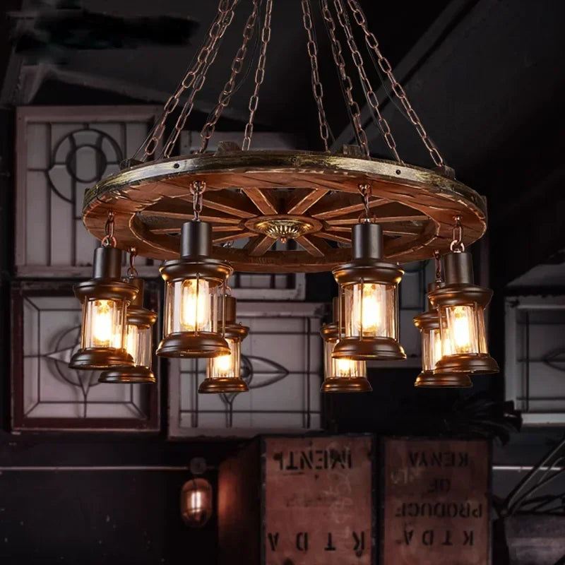 Iron Wheel LED Pendant Lights - Industrial Metallic Lustre Hanging Lamps