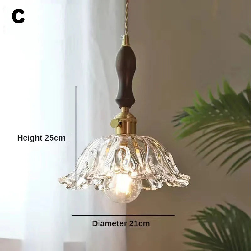 Nordic Wooden Glass Pendant Chandelier for Bedroom Living Dining Room