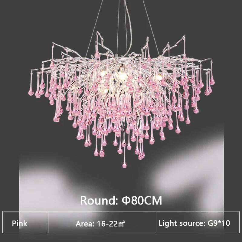 Kids' Pink Crystal Chandelier: Colorful Chrome Ceiling Light for Girls' Bedroom