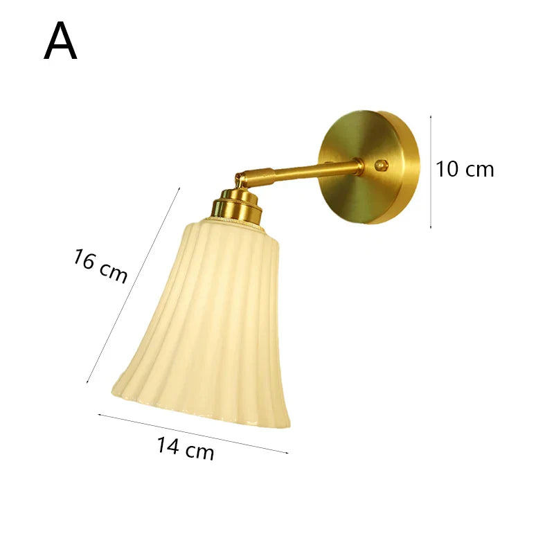 Retro Brass Wall Sconce - Luxury Bedroom Ceramic Wall Light