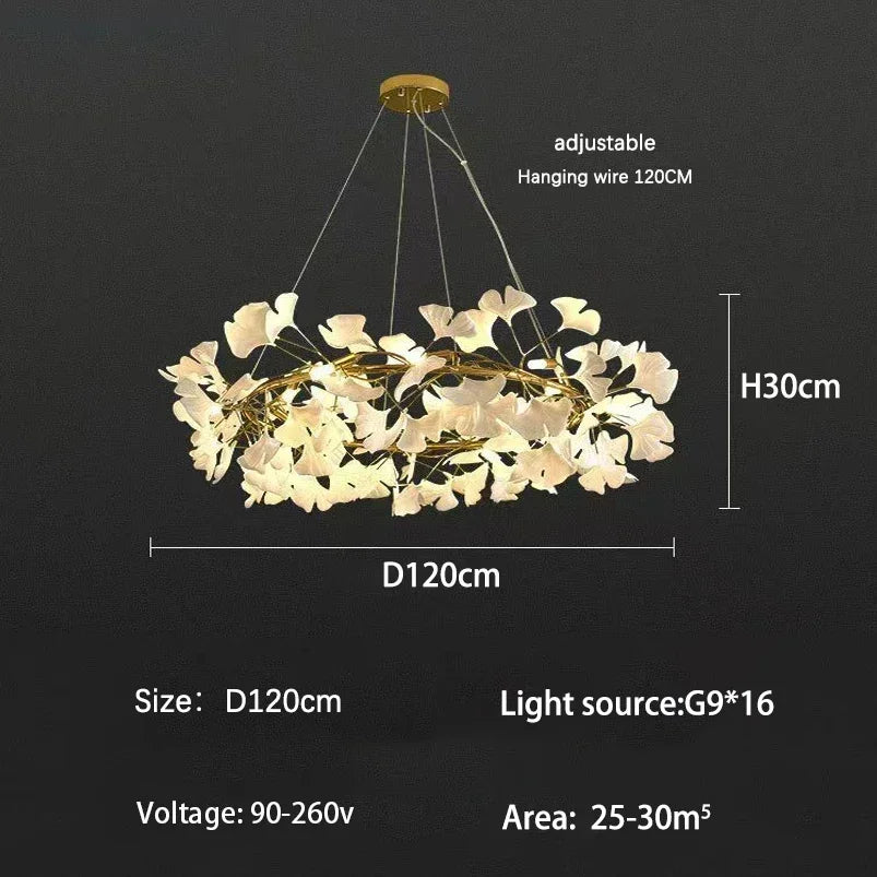 Nordic Ginkgo Branch Leaf Ceiling Chandelier Pendant Lamp for Living Room Home Decor