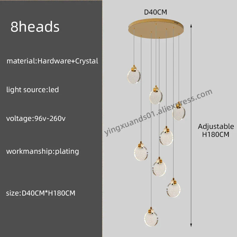 Crystal Chandelier Pendant Light for Luxury Staircase