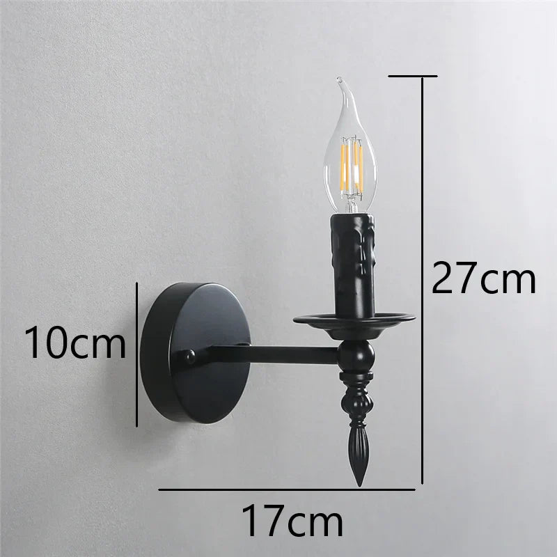 Nordic Vintage Iron Wall Sconces, Black LED E14 Lights, American Retro Loft Fixtures