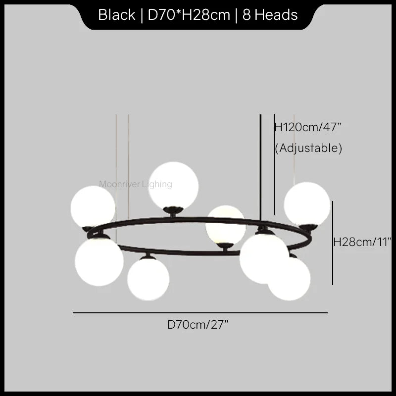 White Glass Ball Chandelier Modern Nordic Ceiling Lamp LED Minimalist Pendant Light