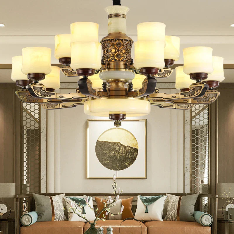 All Copper Marble Jade Chandelier: Luxury Living Room Hall Bedroom Lighting