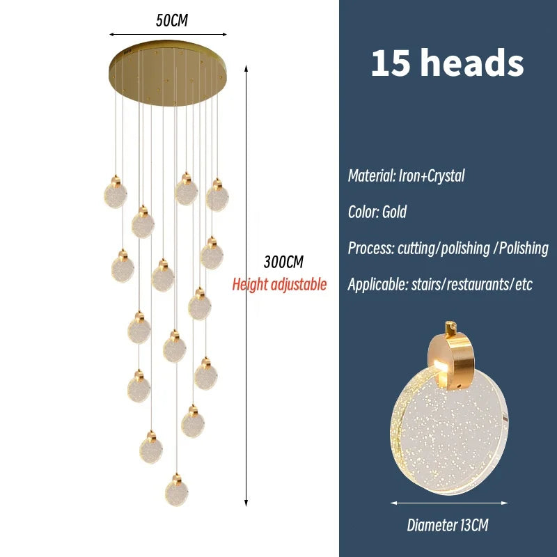 Crystal Spiral Chandelier LED Modern Minimalist Staircase Living Room Light