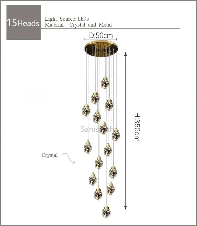 Nordic Crystal Chandelier for Duplex Villa Stair Living Dining Exhibition Hall