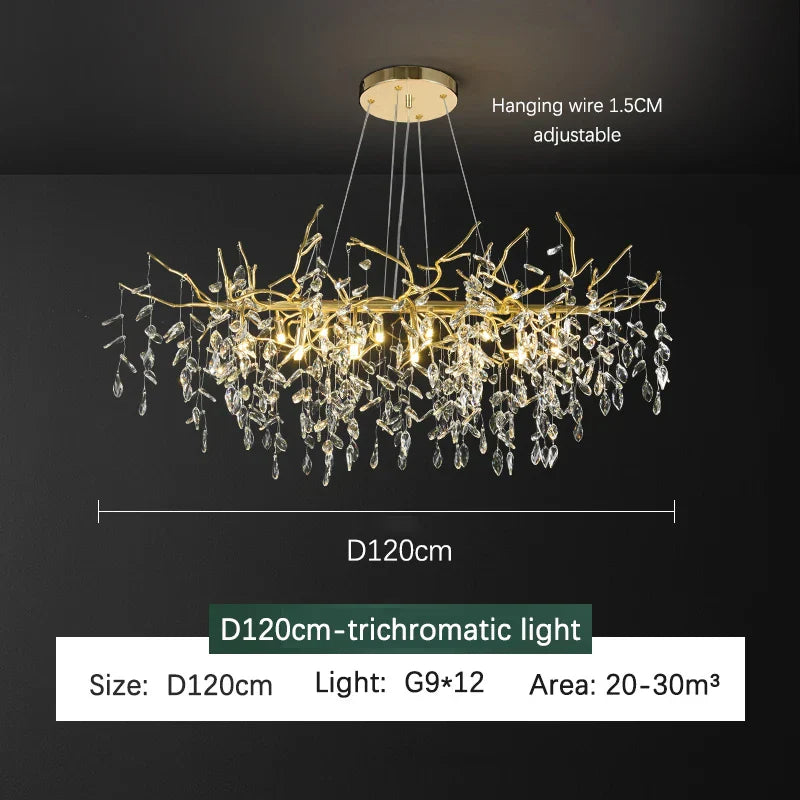 Luxury Gold Branch Crystal Chandelier for Modern Living Room and Home Hall