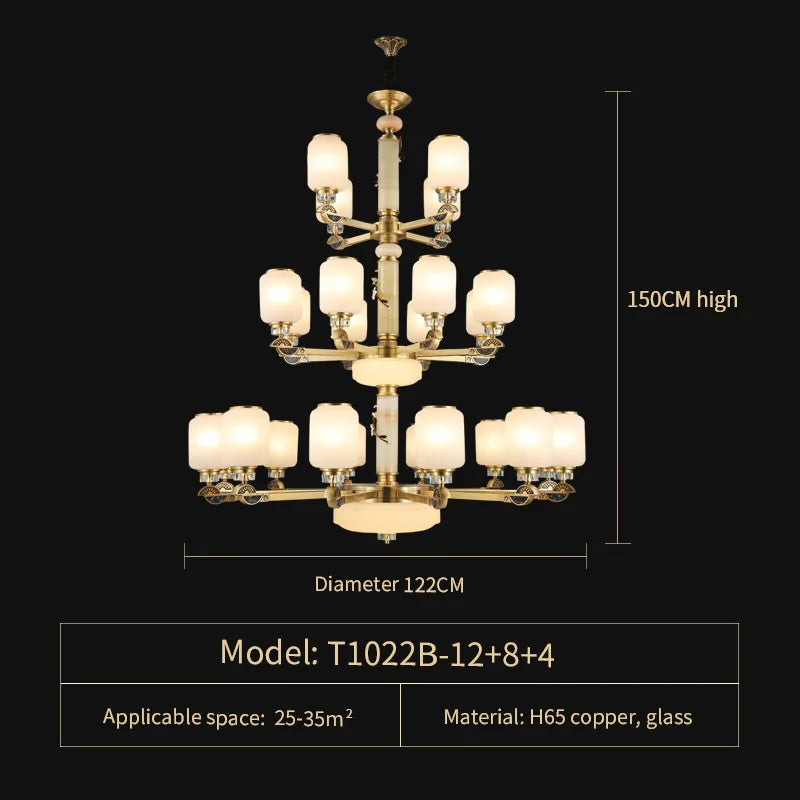 Copper Jade Chandelier: Elegant Wind Light for Living Room, Restaurant, or Tea Room