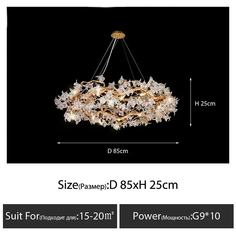 Kapok Flower Glass Crystal Chandelier for Living Room Dining Bedroom