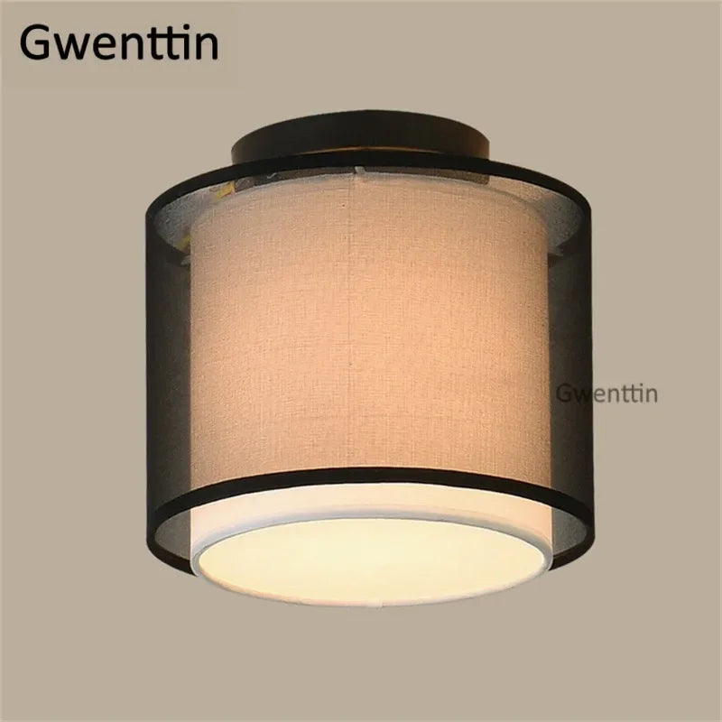 Vintage Linen Fabric Ceiling Light: Chinese Style LED Lamp for Home Decor