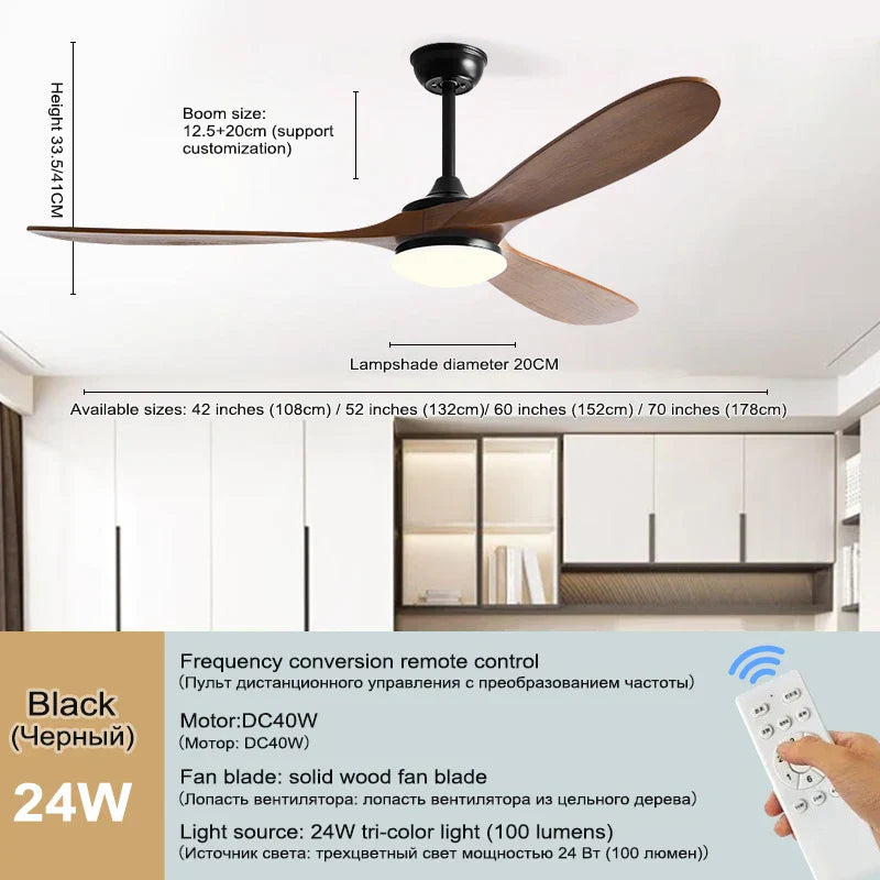 52 Inch Wood Blade Ceiling Fan with Remote Control and Lights