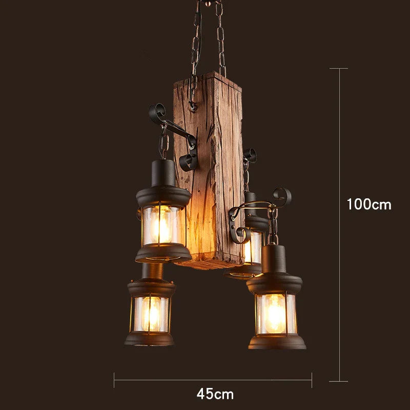 Retro Wood E27 LED Ceiling Chandelier: Antique Industrial Bar Pendant Lights for Vintage Ambiance