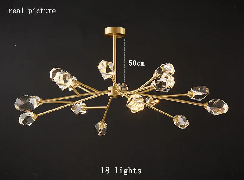 Modern Crystal Chandelier LED Light Fixture Molecular Design Copper Hanging Lamp