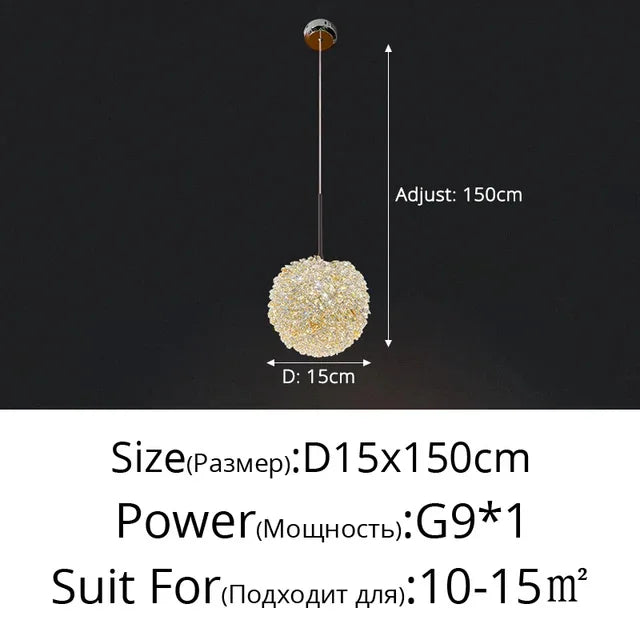 Crystal Ball Pendant Chandelier for Bedroom Bar Deco