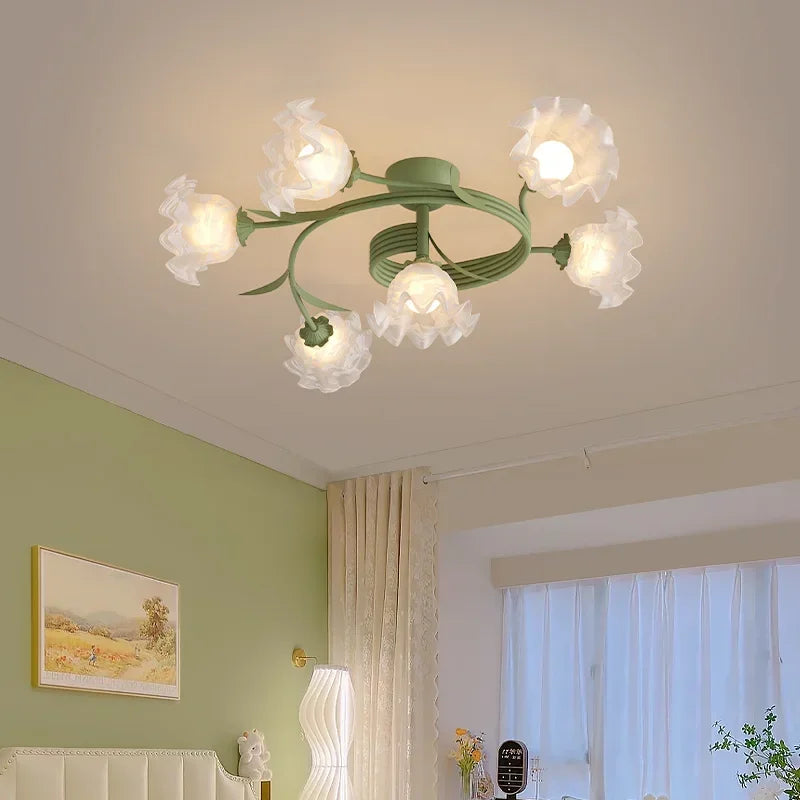 Lily Of The Valley Glass Chandelier Light: Modern Cream Wind Lamp for Living Room & Bedroom