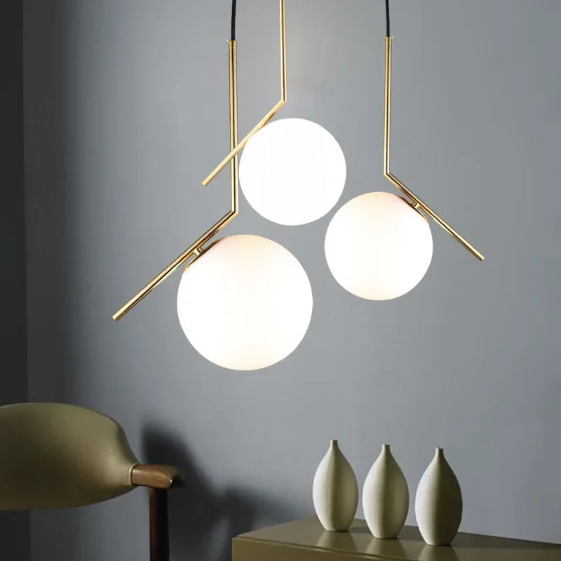 Modern Metal Glass Ball Pendant Lights for Living Room and Kitchen