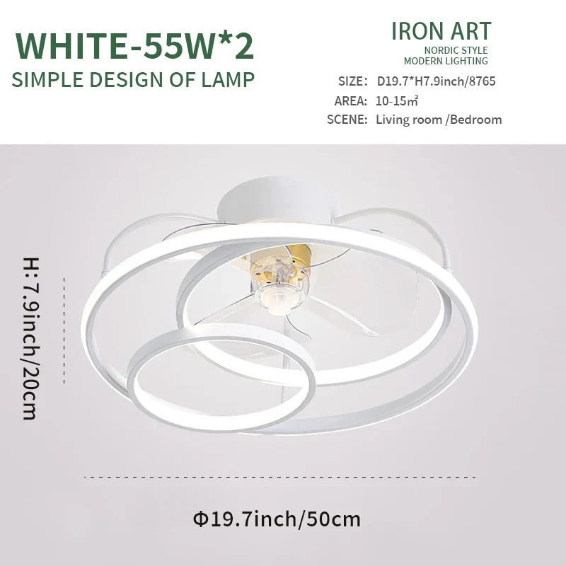 LED Ceiling Fan with Remote Control, Modern Silent Lighting Fixture for Bedroom and Dining Room