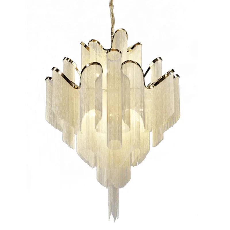 Fringed Chandelier: Silver & Gold Aluminium Chain Pendant Light for Luxe Home & Hotel Decor