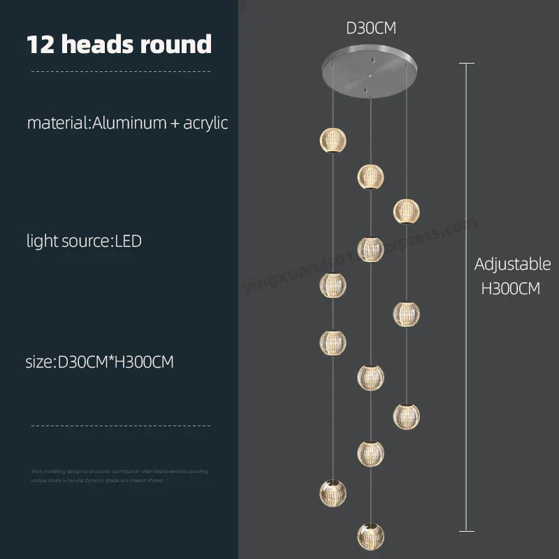 Revolving Stair LED Chandelier - Duplex Villa Hanging Lamp for High-Level Staircase