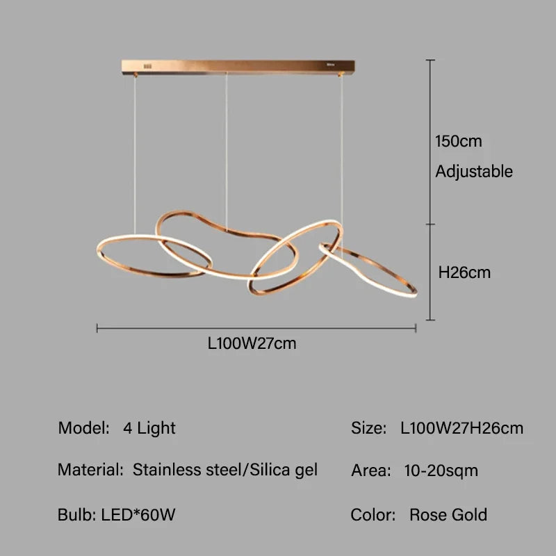 Rose Gold LED Chandeliers - Modern Circle Rings Hanging Lights Fixtures