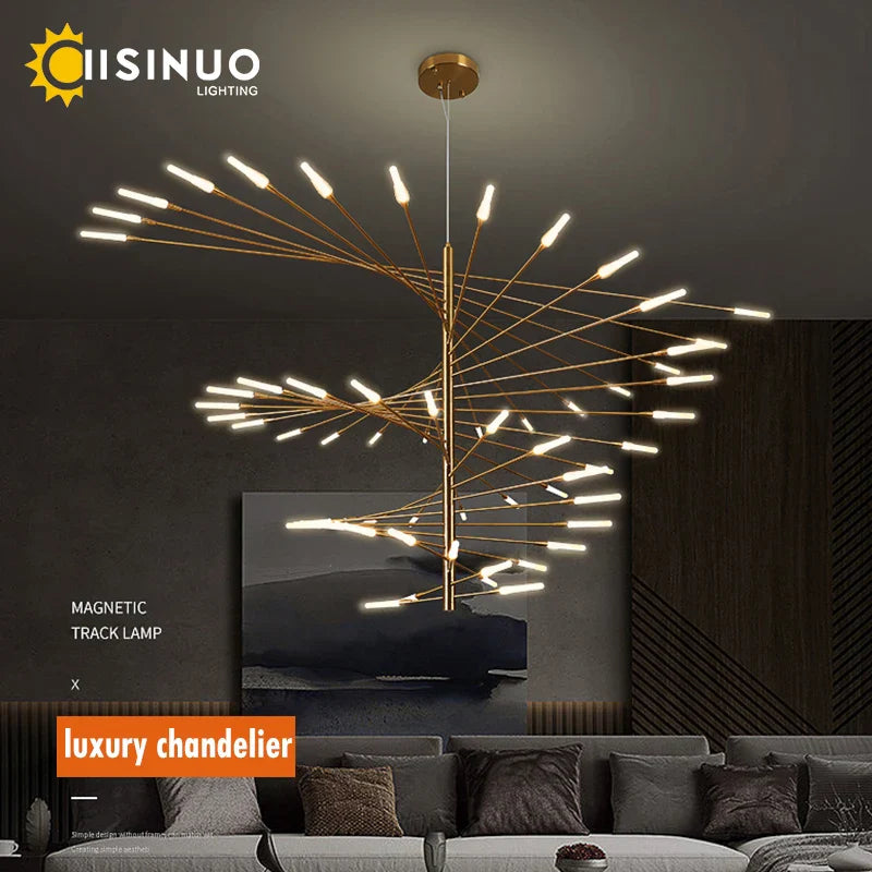 Firework Shape LED Chandelier in Gold and Black for Home Lighting