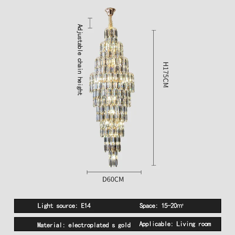 Crystal Spiral Pendant Light Chandelier Loft Luxury Staircase Elegant Upscale