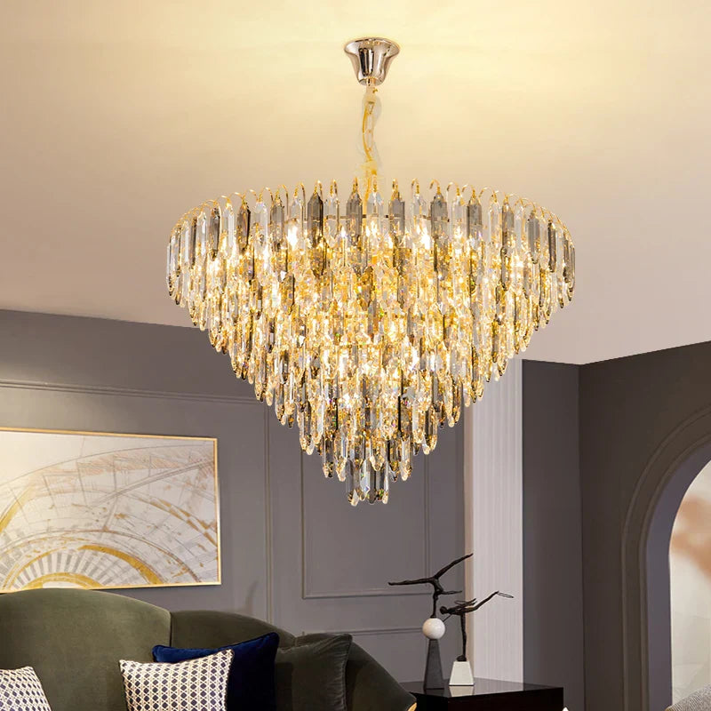 Crystal Chandelier: Elegant Small Duplex Living Room Loft Hotel Lobby Staircase Lighting