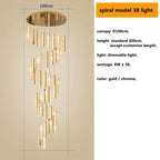 Gold Chrome Steel Crystal Pendant Lights with Dimmable LED for Villa Stair