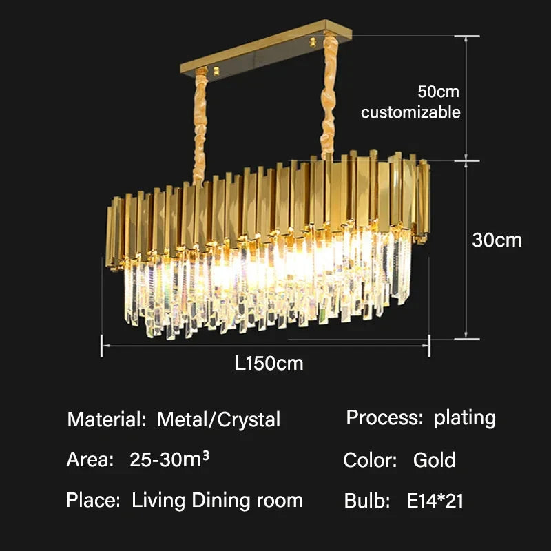 Crystal Oval Round Chandelier: Luxury Nordic Modern LED Lighting for Home and Bar