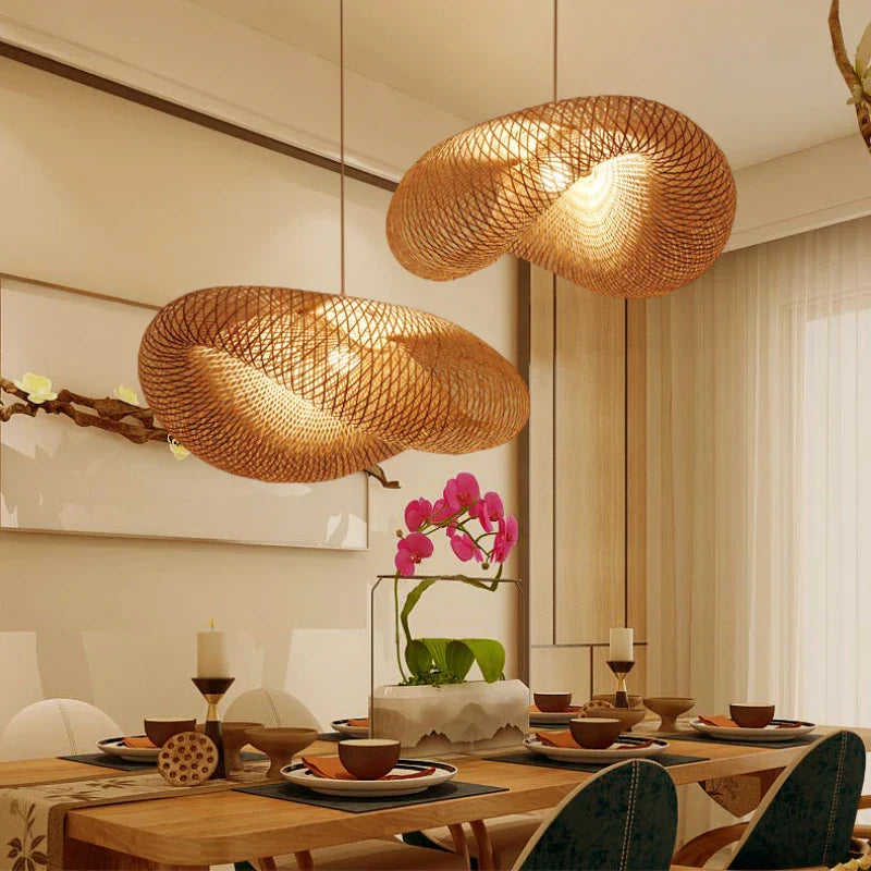 Bamboo Woven Chandelier Tea Room LED Lighting