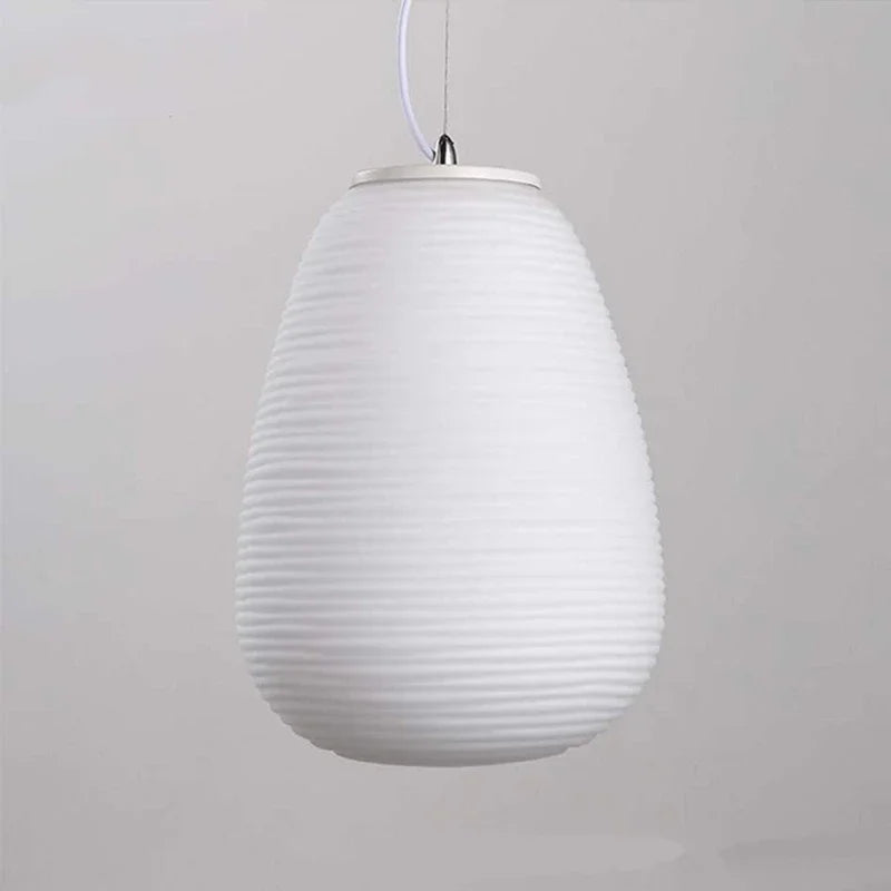 Glass Whorls Cocoon Pendant Light - Milky White, Modern Hanging Lamp