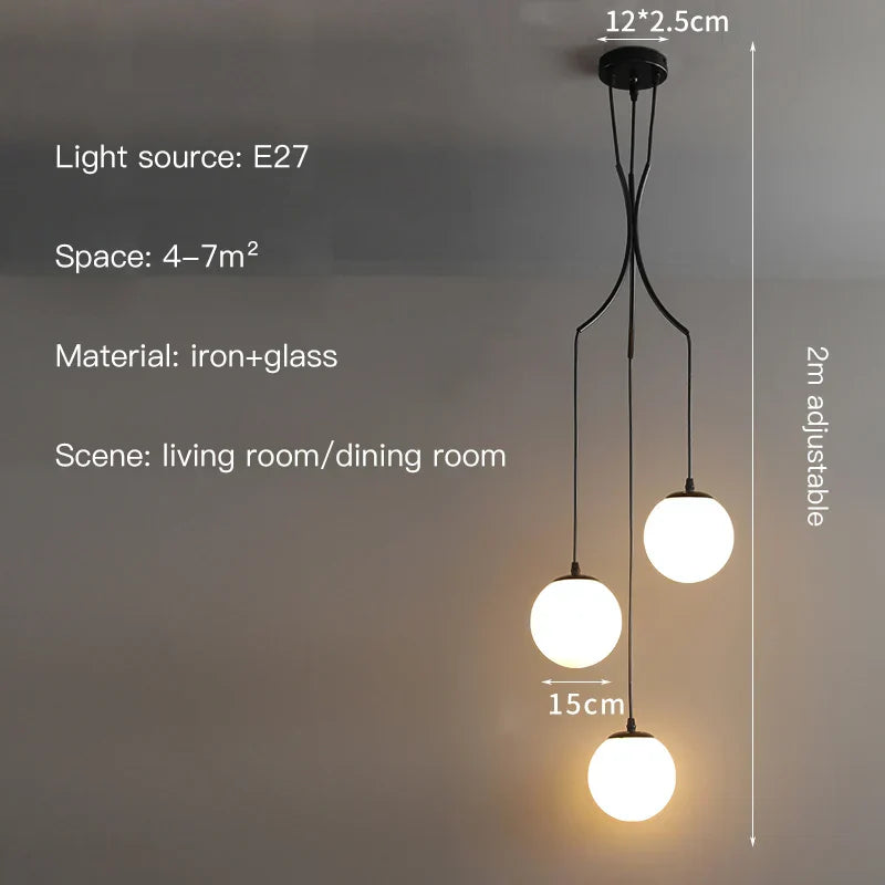 Glass Ball LED Chandelier, Modern Minimalist Loft Villa Staircase Decor