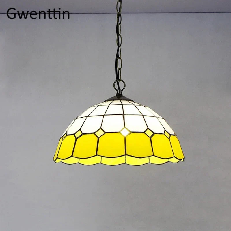 Tiffany Square Pendant Light, Stained Glass Hanging Lamp for Home Decor