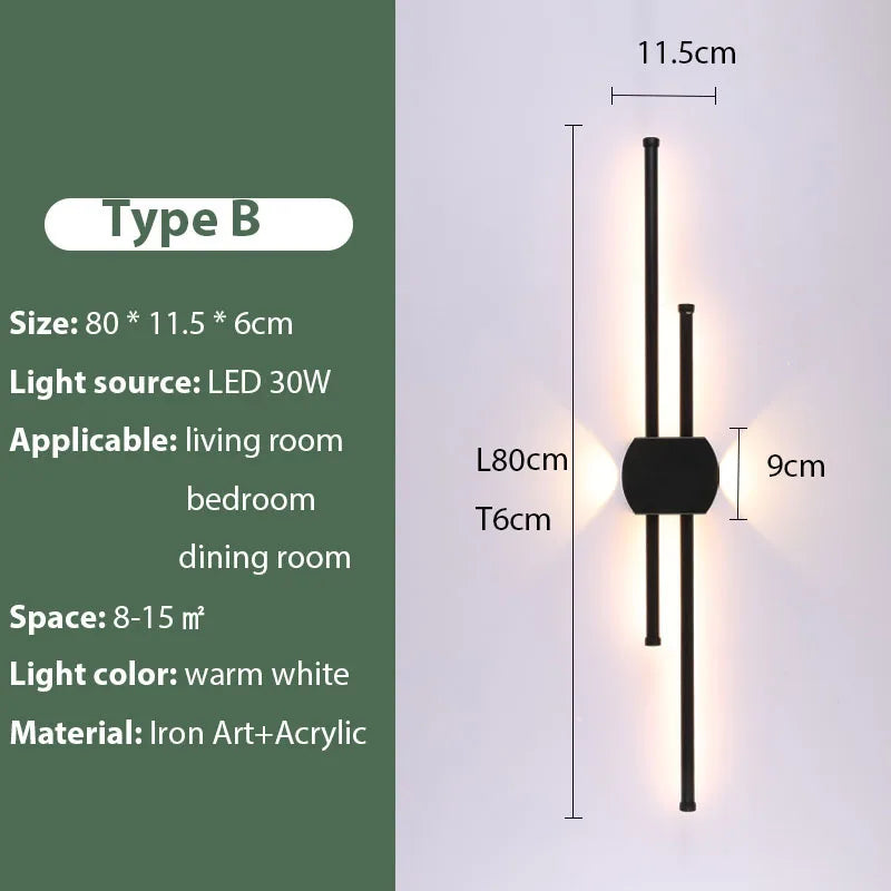 Black Iron LED Wall Lamp for Living Room, Bedside, TV Background - 110v 240v