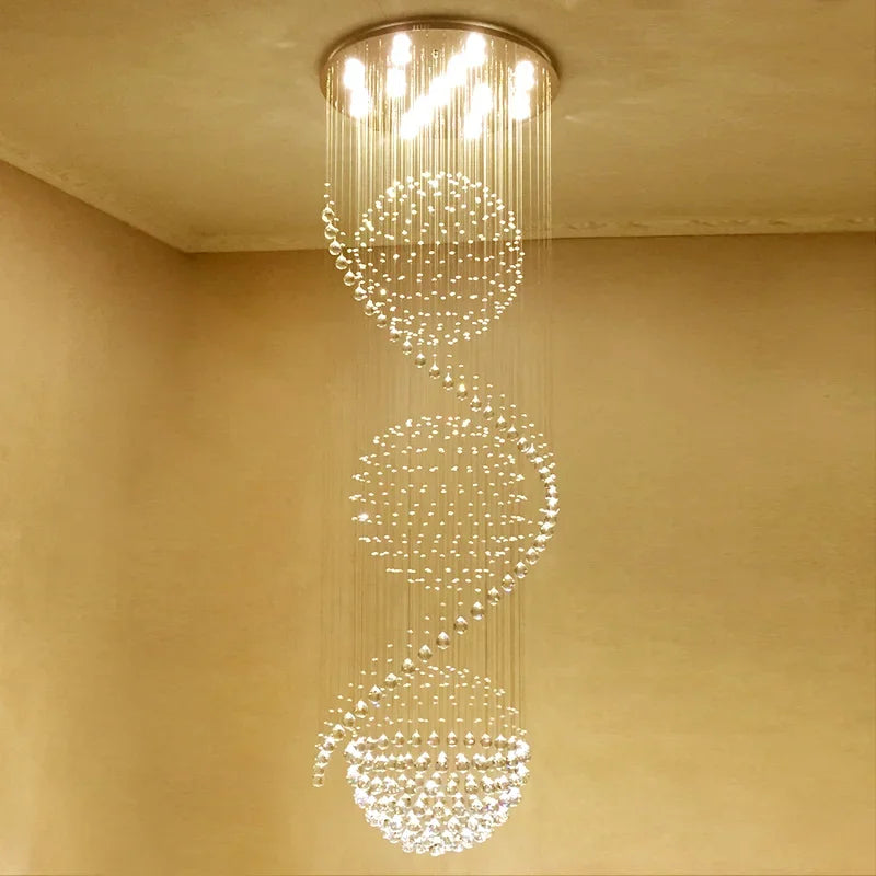Modern Crystal Chandelier: Large LED Staircase Ball Lustre Light for Living Room & Lobby