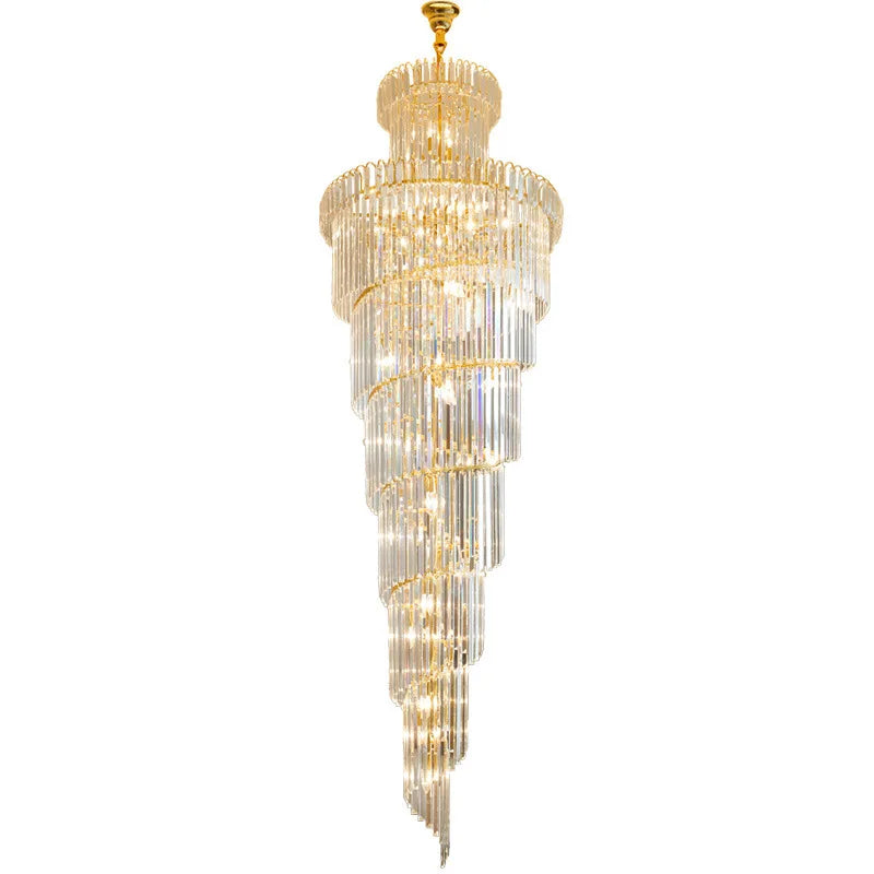 Crystal Spiral Chandelier | Elegant Long Pendant Light for Hotel Lobby & Sales Hall