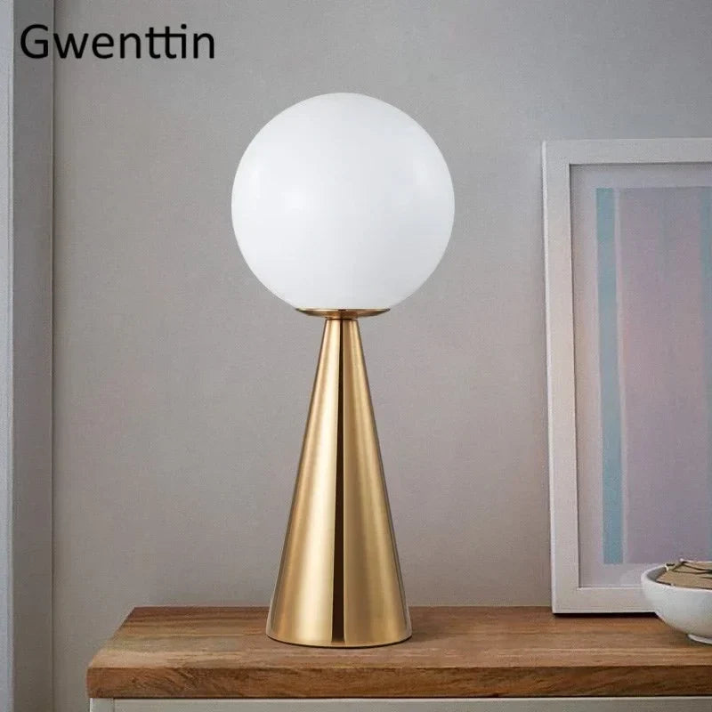 Gold Glass Ball Table Lamp LED Desk Lighting Modern Home Decor for Bedroom Living Room
