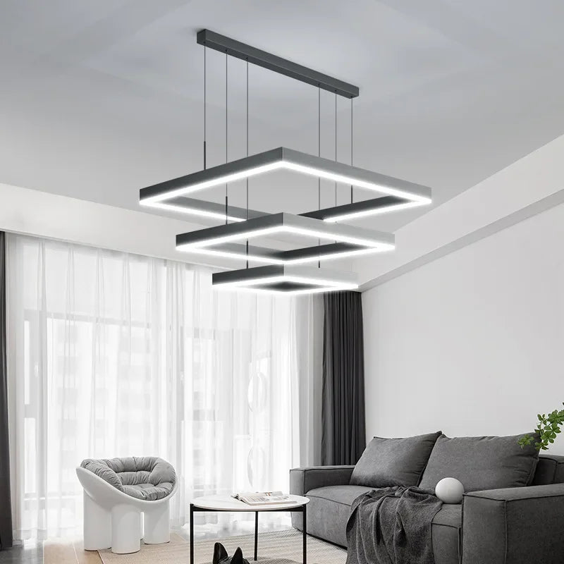 Nordic Minimalist LED Square Chandelier for Living Dining Bedroom - Luster Lighting