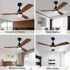 Retro Black Ceiling Fan with Light and Control for Home, Bedroom, Dining Room, Lounge